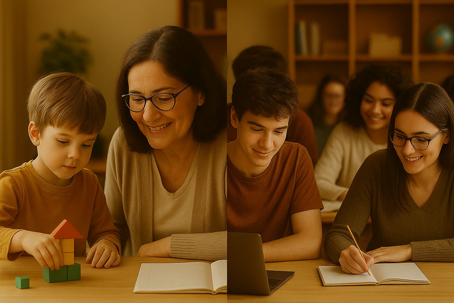 immagine creata con intelligenza artificiale, che rappresenta i servizi ai ragazzi: consulenze individuali o corsi di gruppo sul metodo di studio.