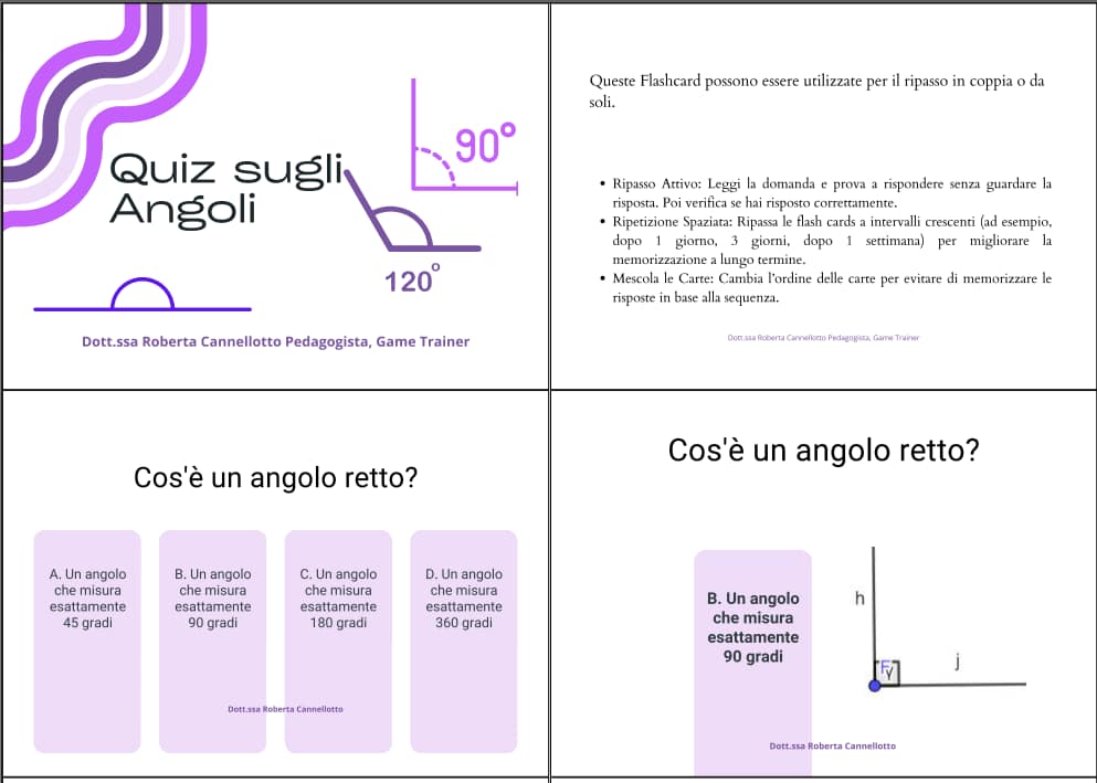 Esempio di flashcard di geometria per ripassare gli angoli.